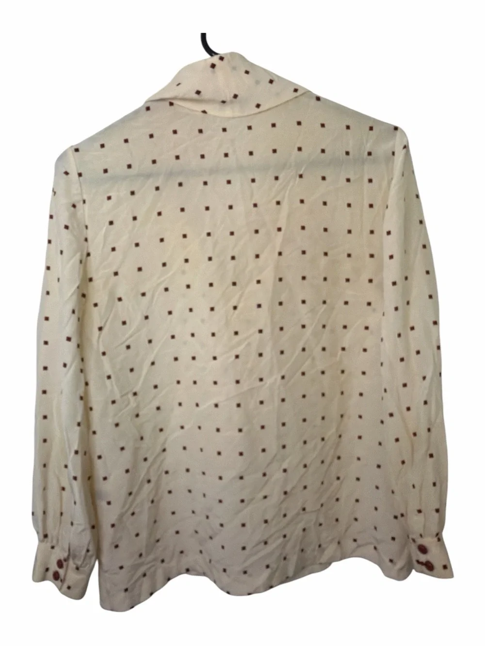 kate spade Silk Cream Tie-Neck Blouse with Burgundy Square Print